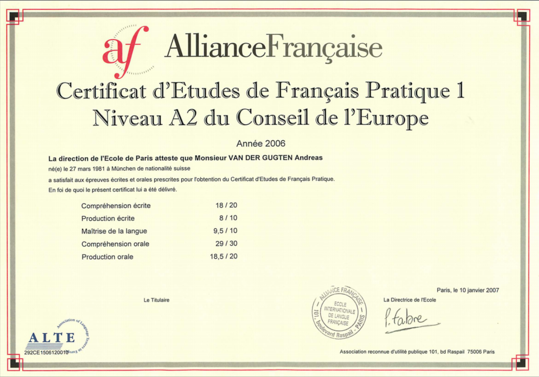 AllianceFrancaise Certificate